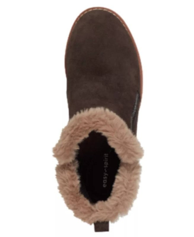 Easy Spirit Jane Booties 10W Brown Suede Cozy Side‑Zip Wedge NIB msrp$159