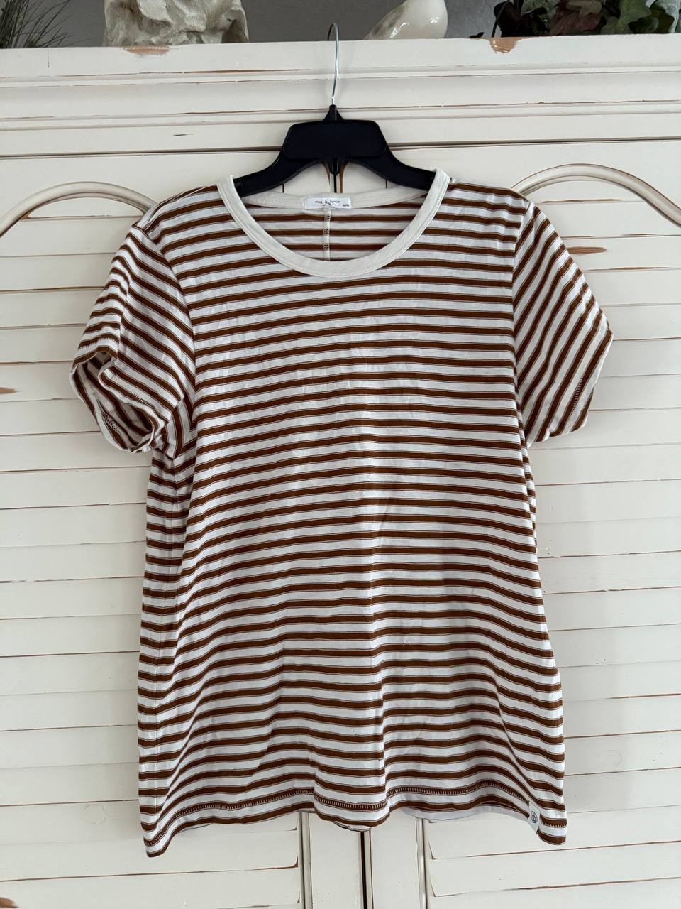 rag & bone Slub Stripe Tee – Warm Brown Multi, Size XL