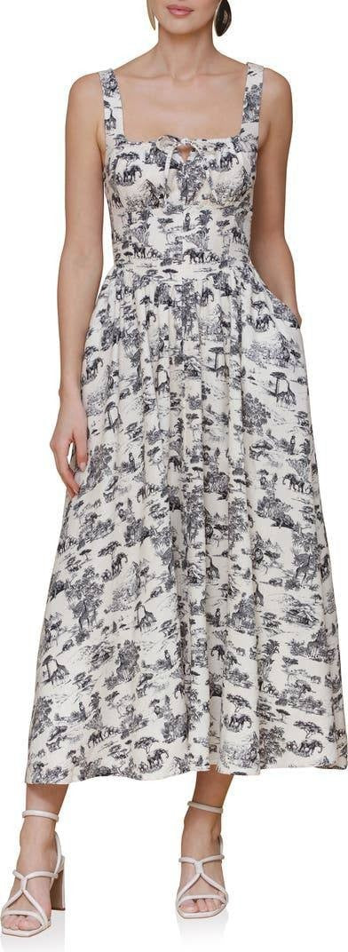 Avec Les Filles Bustier Linen Blend Midi Sundress Safari Toile Black Size 6 NWT