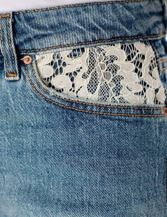 Guess Eco Katie Shorts High Waist Lace Pocket Blue 29 NWT