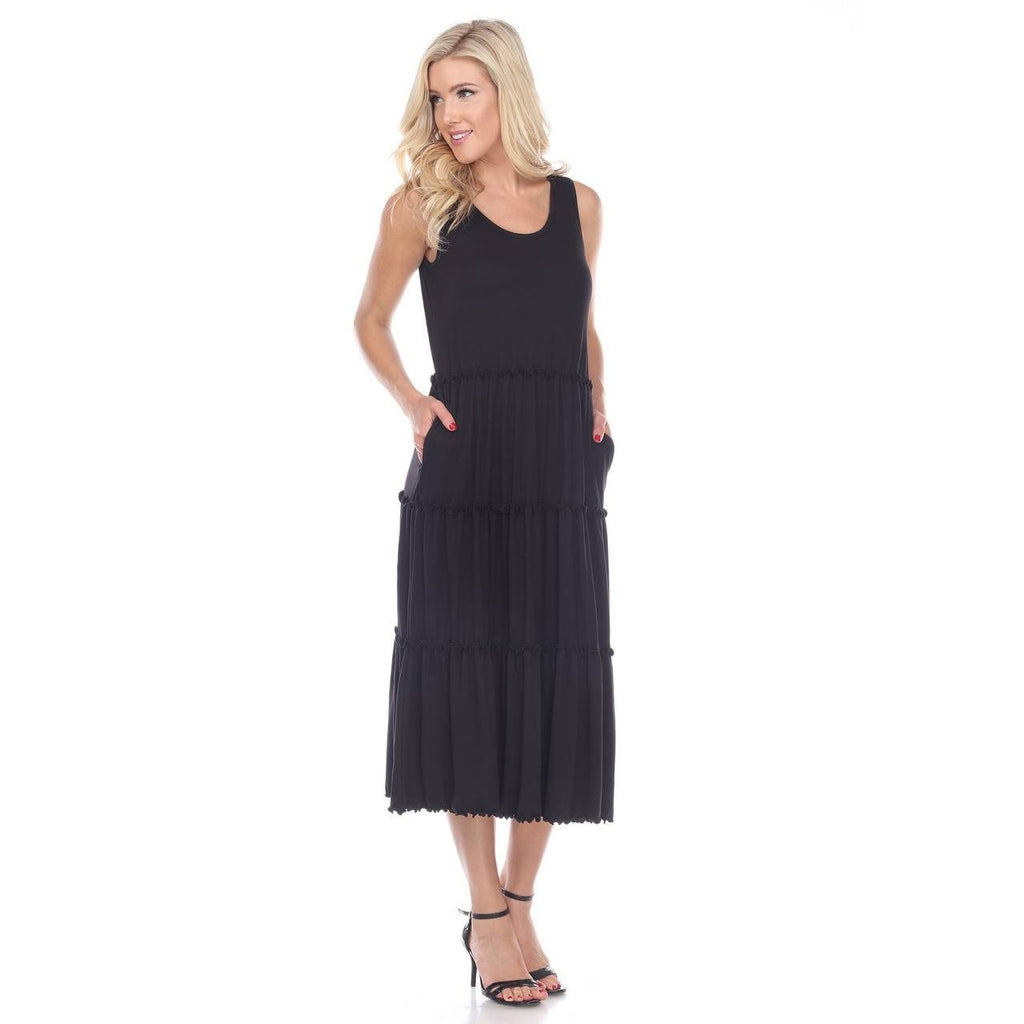 White Mark Scoop Neck Sleeveless Tiered Midi Dress Black XL NWT $68