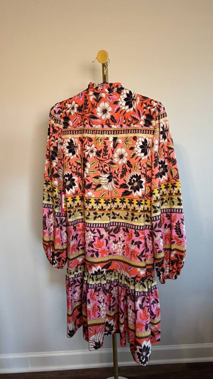 Vince Camuto Floral‑Print Belted Tiered Dress Floral Multi 2 NWT $158