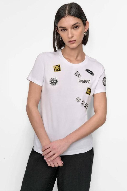 DKNY Embellished Tee White SIZE M NWT Modern Casual Top MSRP$69