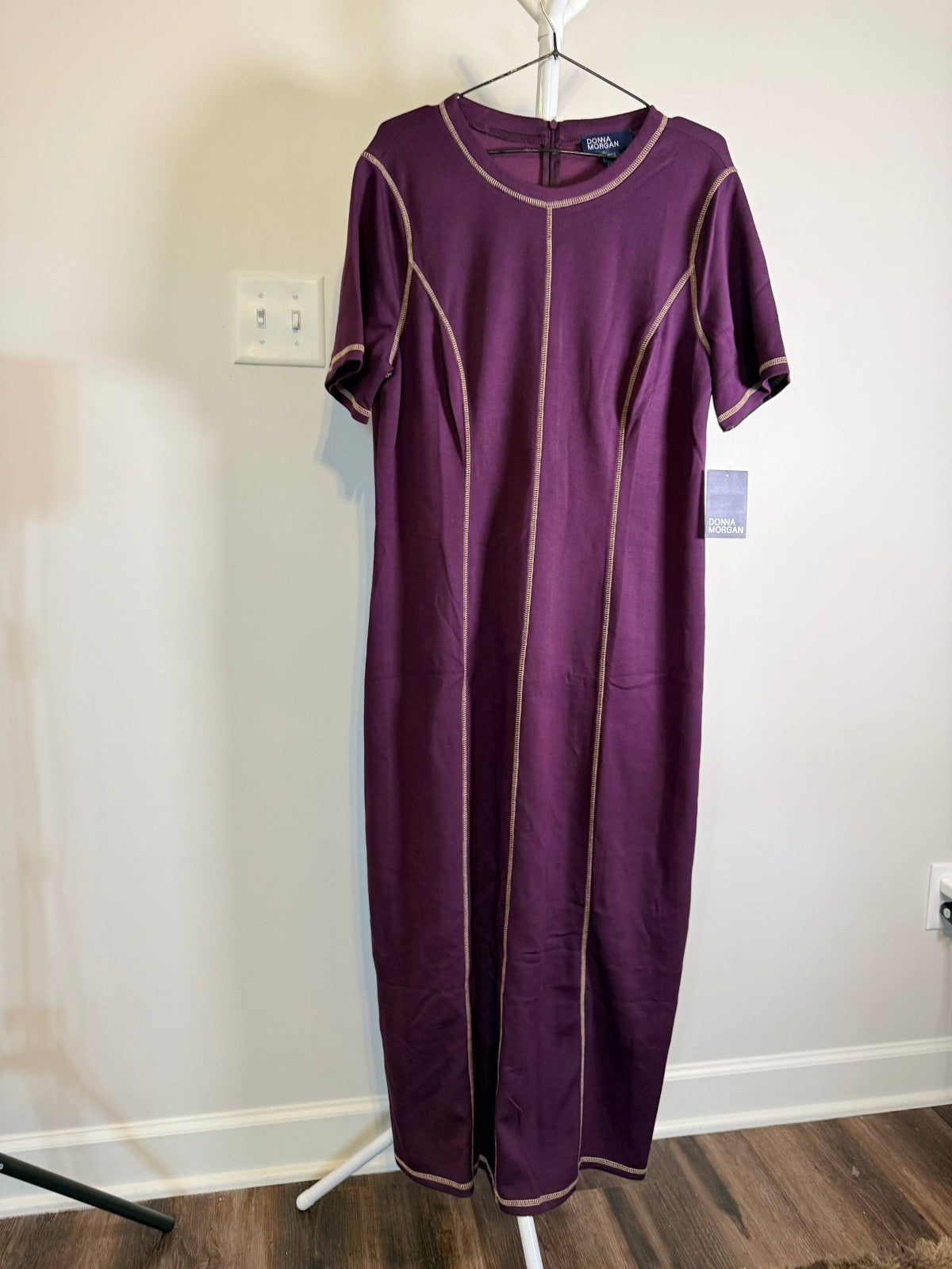 Donna Morgan Ash Ponte Short Sleeve Midi Dress Italian Plum NWT Size 16 MSRP128$