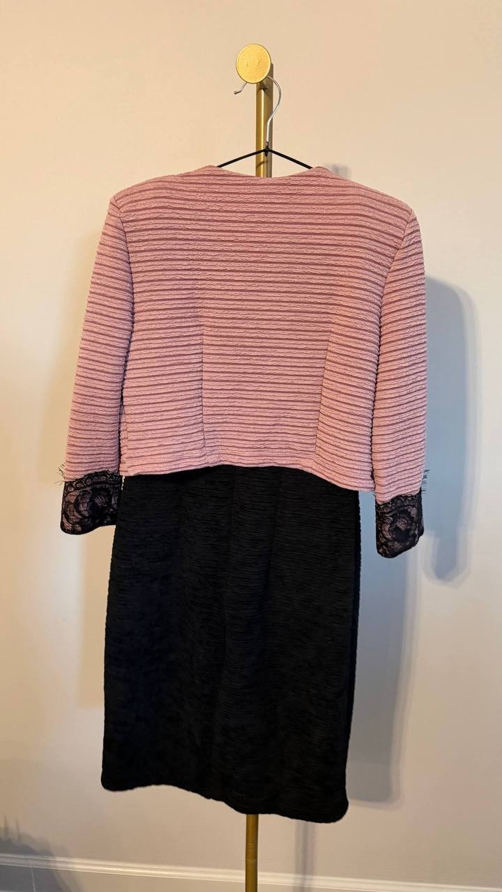 NY Collection Petite Lace‑Detail 2‑Piece Dress Set Blush Black 8P $62 NWT