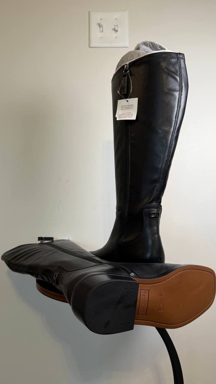 Franco Sarto Gisella Boots 7.5M Black Leather Tall Square Toe NIB msrp$225