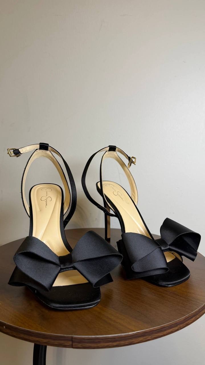 Jessica Simpson Black Satin Heeled Sandals Size 7.5M New in Box $99