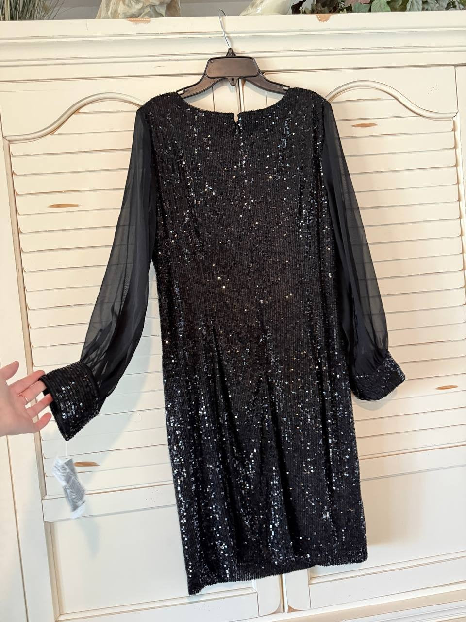 Alex Evenings Sequin Chiffon Cocktail Dress Black Size 14  $199