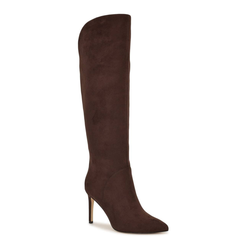 Nine West Razla Knee High Boots Dark Brown 6.5M Faux Suede Stiletto $189 NWB