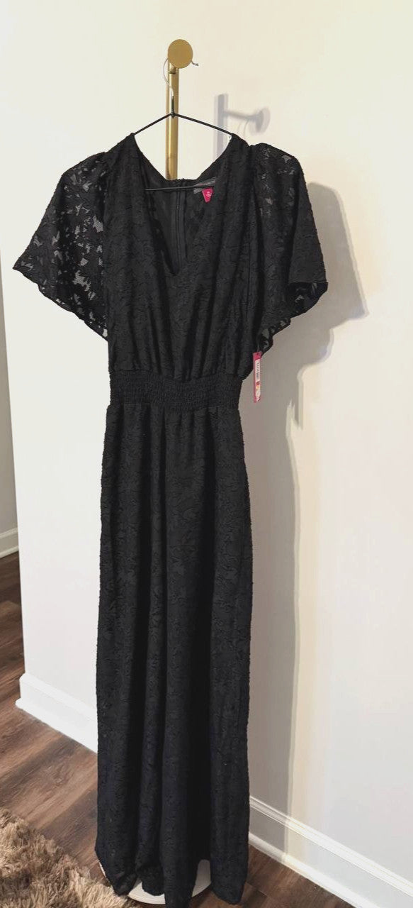 Vince Camuto Jacquard Smocked‑Waist Jumpsuit Black SizeXS NWT Elegant msrp$129
