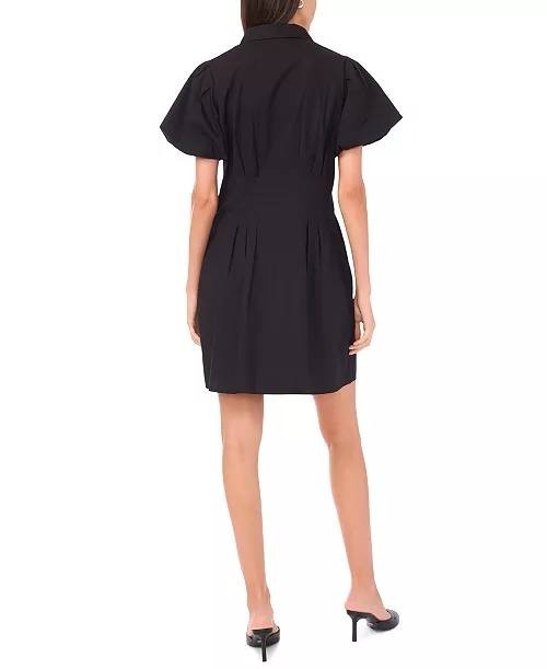 CeCe  Women’s  Puff  Sleeve  Button  Front  Short  Dress  Black  XL  NWT  $89 