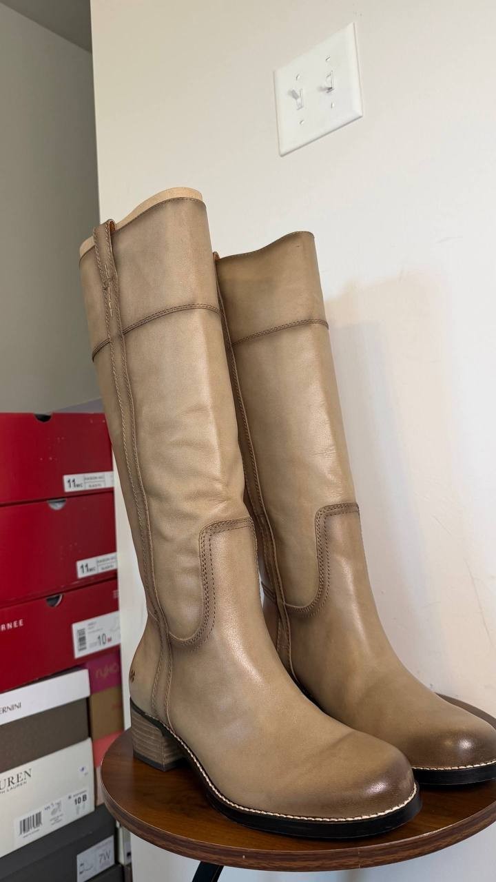 Lucky Brand Hybiscus Women’s Knee High Riding Boots Silver 9.5M Leather $229