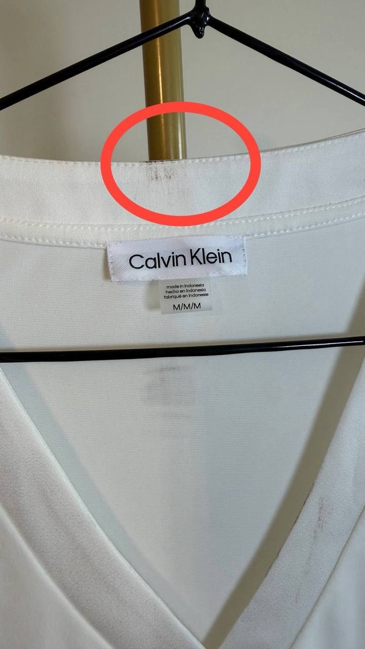 Calvin Klein Mixed Media V Neck Blouse White Stretch Top Size M NWT need wash