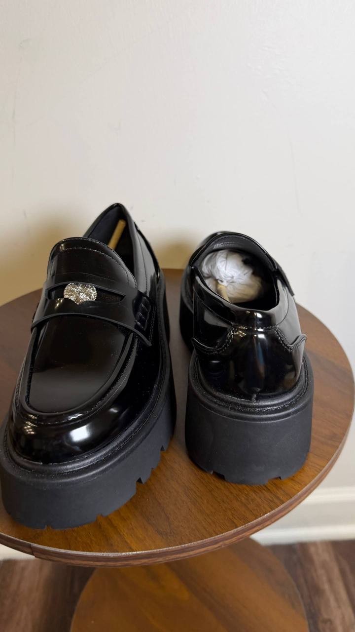 Madden Girl Calistaa Platform Lug Sole Penny Loafers Black 7.5 NWB