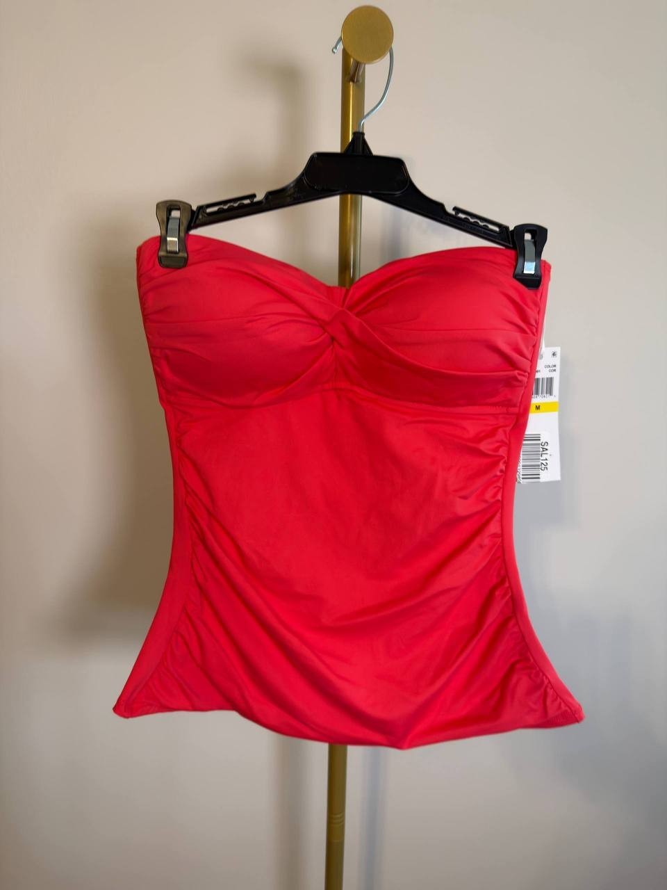 Anne Cole Twist Front Bandeaukini Swim Top Coral M NWT $60