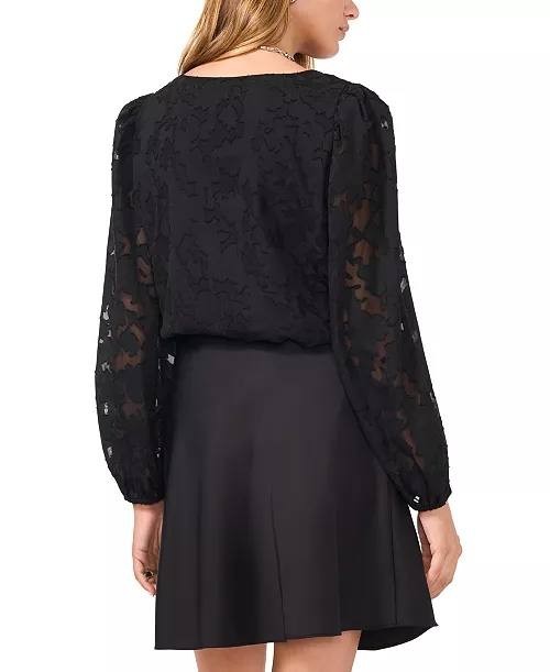 1.STATE V‑Neck Balloon‑Sleeve Blouse Black L NWOT $89