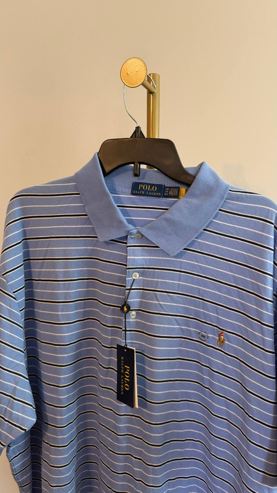 Polo Ralph Lauren Big & Tall Striped Soft Cotton Polo Shirt Blue Striped NWT