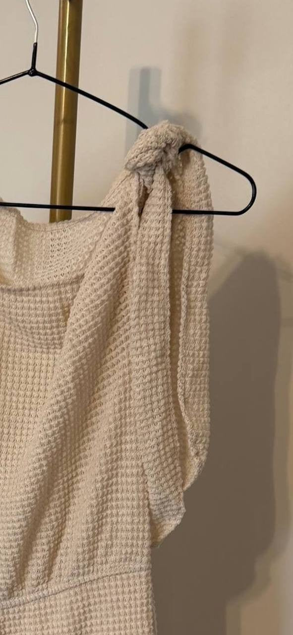 Cupshe Beige Waffle‑Knit Off‑Shoulder Midi Cover‑Up Dress Size S NWT msrp$57.99
