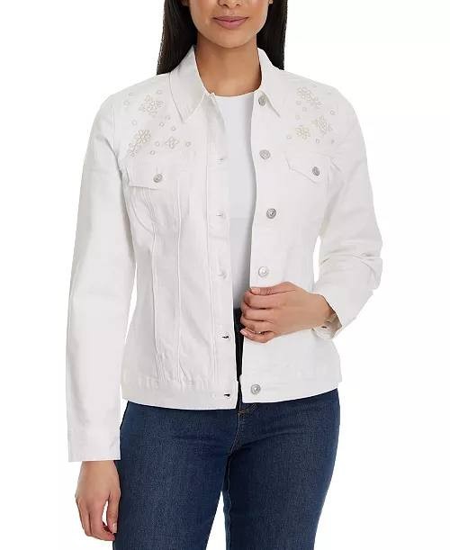 Gloria Vanderbilt Jacket PS Vintage White Amanda Embroidered Denim NWT MSRP $79