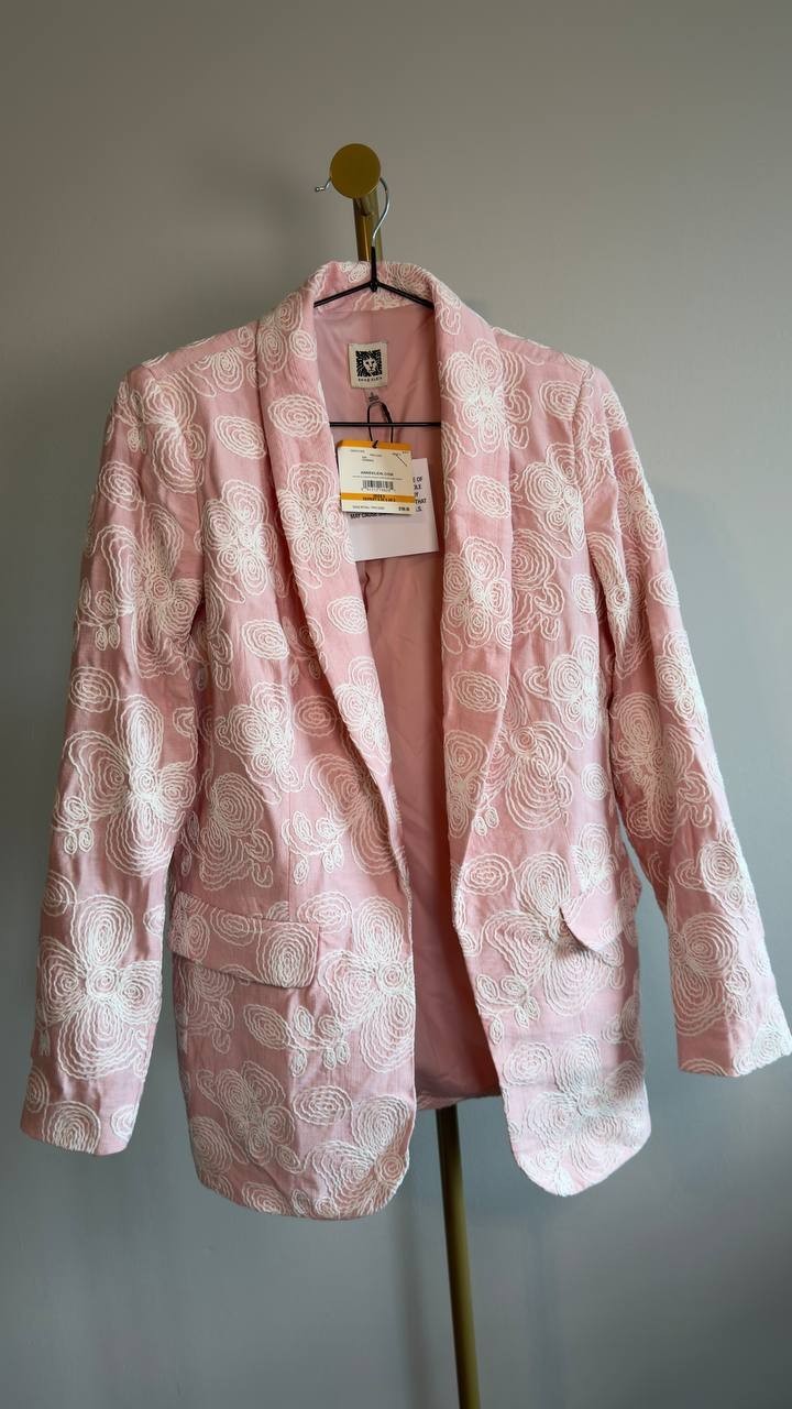 Anne Klein Embroidered Shawl‑Collar Open‑Front Blazer S Rose Cloud NWT $199