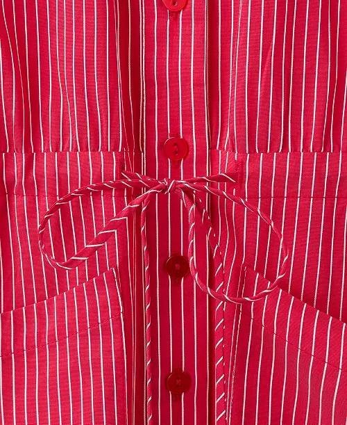 Mango Striped Shirt Dress Button Front Waist Tie Red Size 8 NWT $70