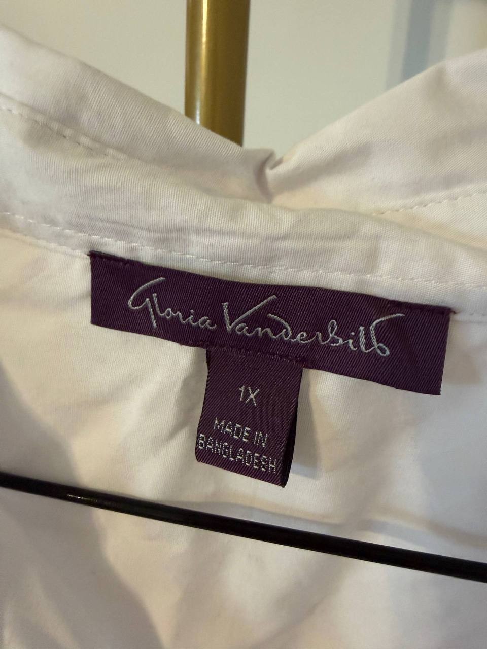 Gloria Vanderbilt Amanda Metallic Button‑Down Shirt White size1X NWT msrp$48