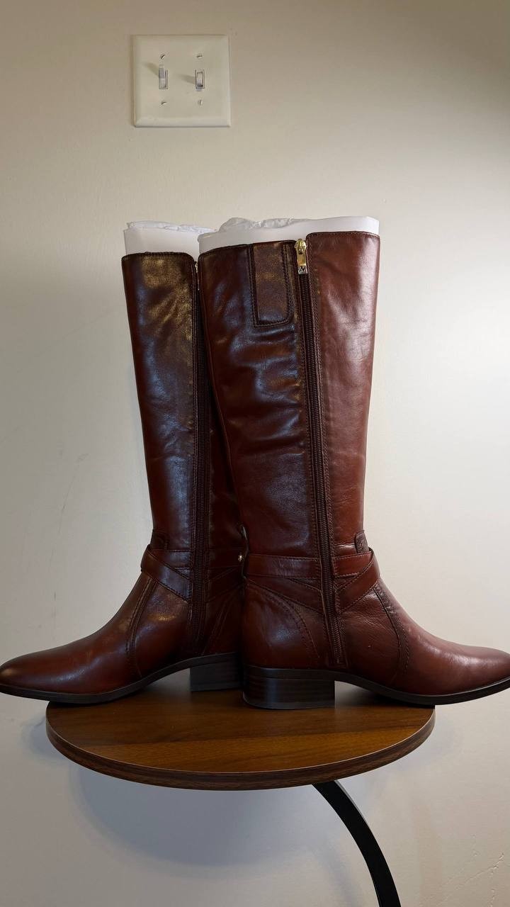 Naturalizer Rena 2 Boots7W Deep Saddle Leather Wide Calf Riding NIB msrp$325