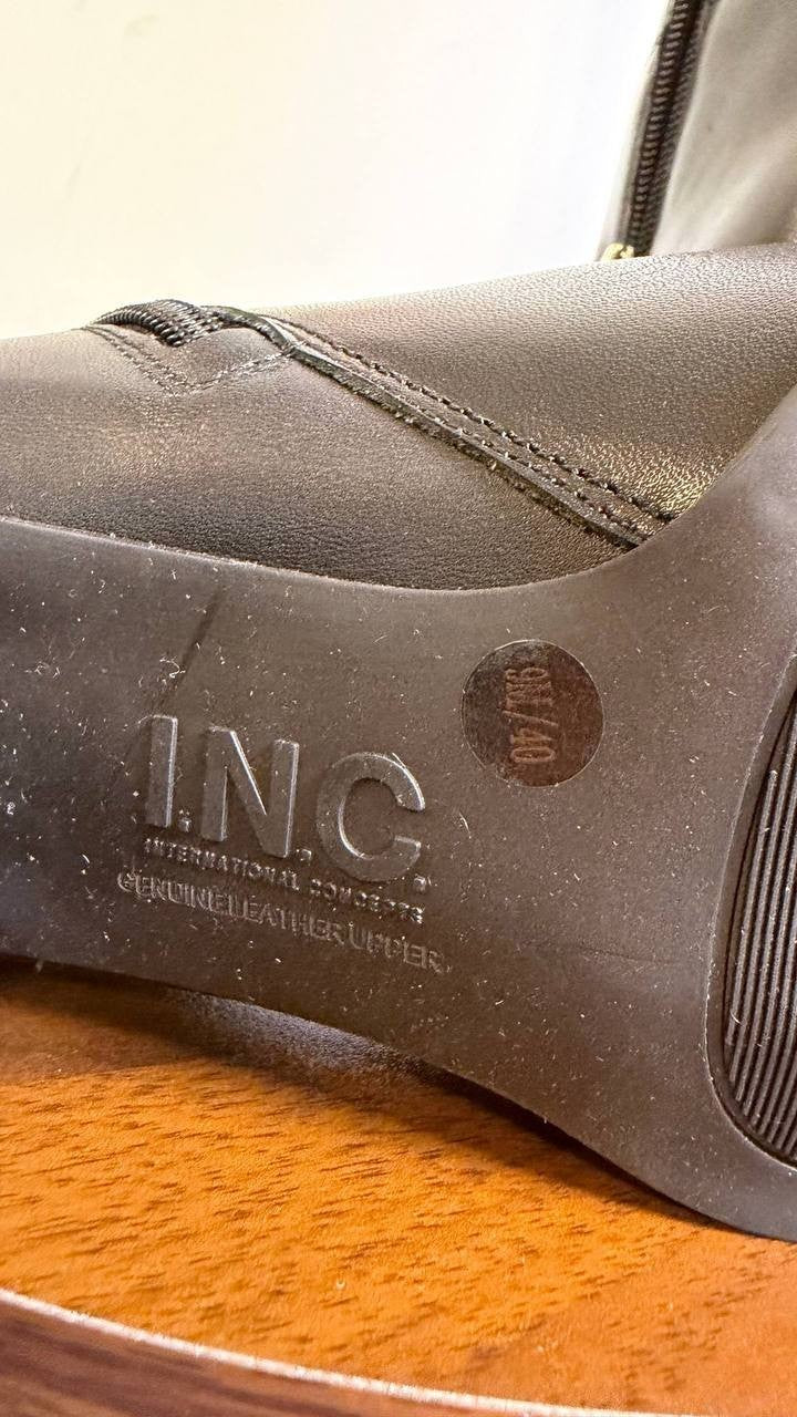INC Elani Boots 9M Black Beauty Leather Knee‑High Square Toe NIB msrp$189.90
