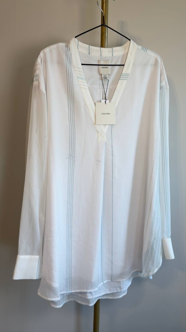 Calvin Klein Long-Sleeve Multi Stripe Tunic White Multi XL NWT $109