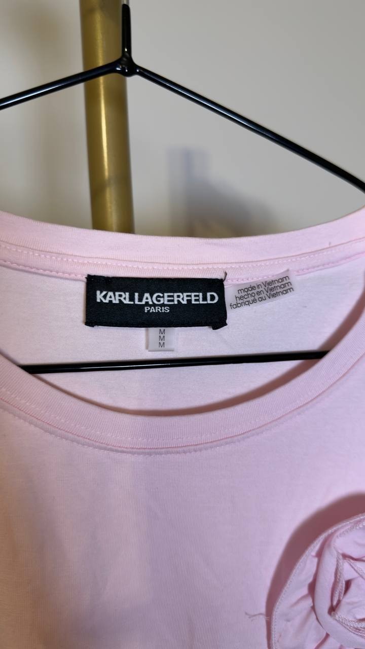 Karl Lagerfeld Paris Women’s Rose‑Trim Knit Top Rose M NWT $59