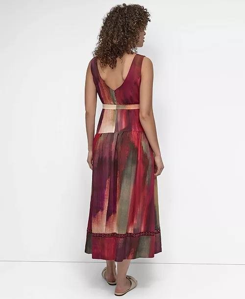 DKNY Abstract‑Print Midi Dress Red 10 NWT $159