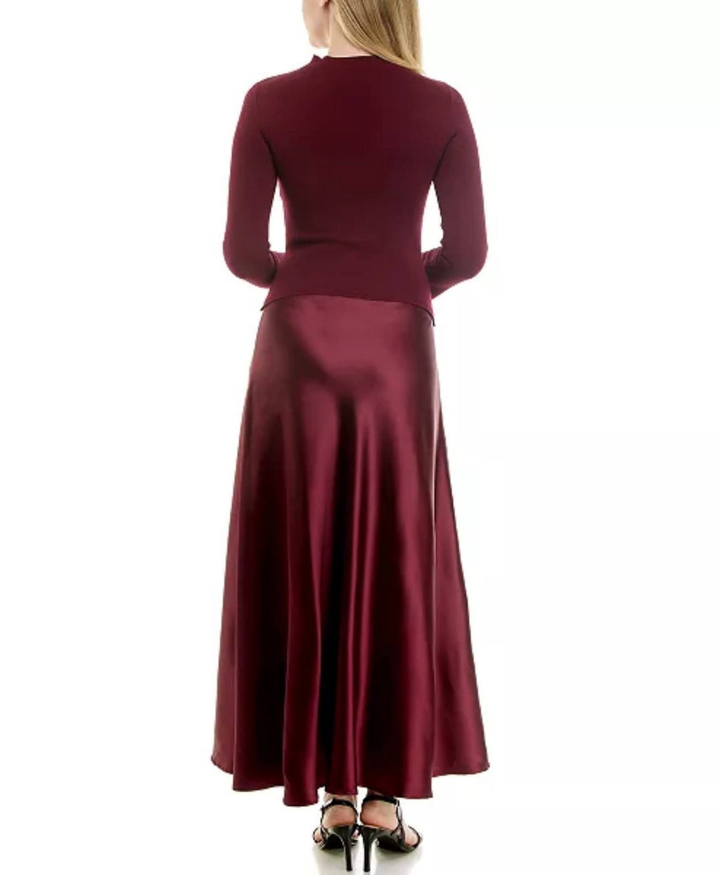 Taylor Satin Twofer A‑Line Sweater Dress Mahogany NWT Size XL – Elegant Midi