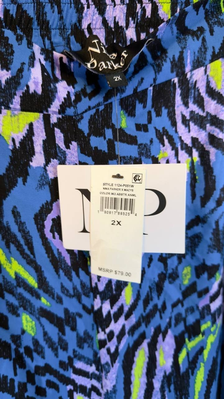 Nina Parker Plus Size Printed Wide-Leg Pants 2X Abstract Animal NWT $79