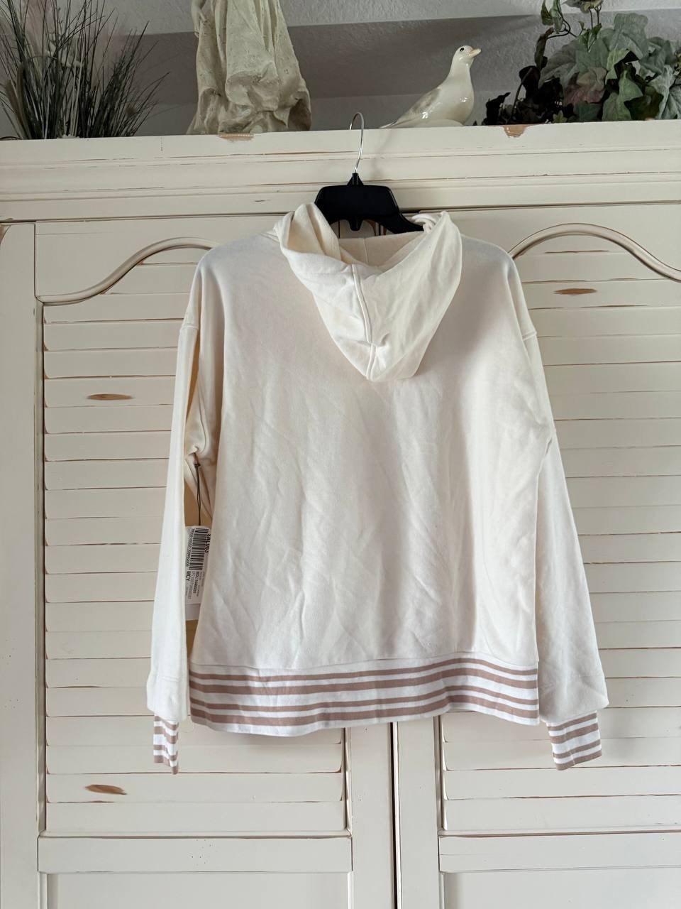 Three Dots Striped Trim Hoodie, Women's Pullover, Cotton Blend, M NWT