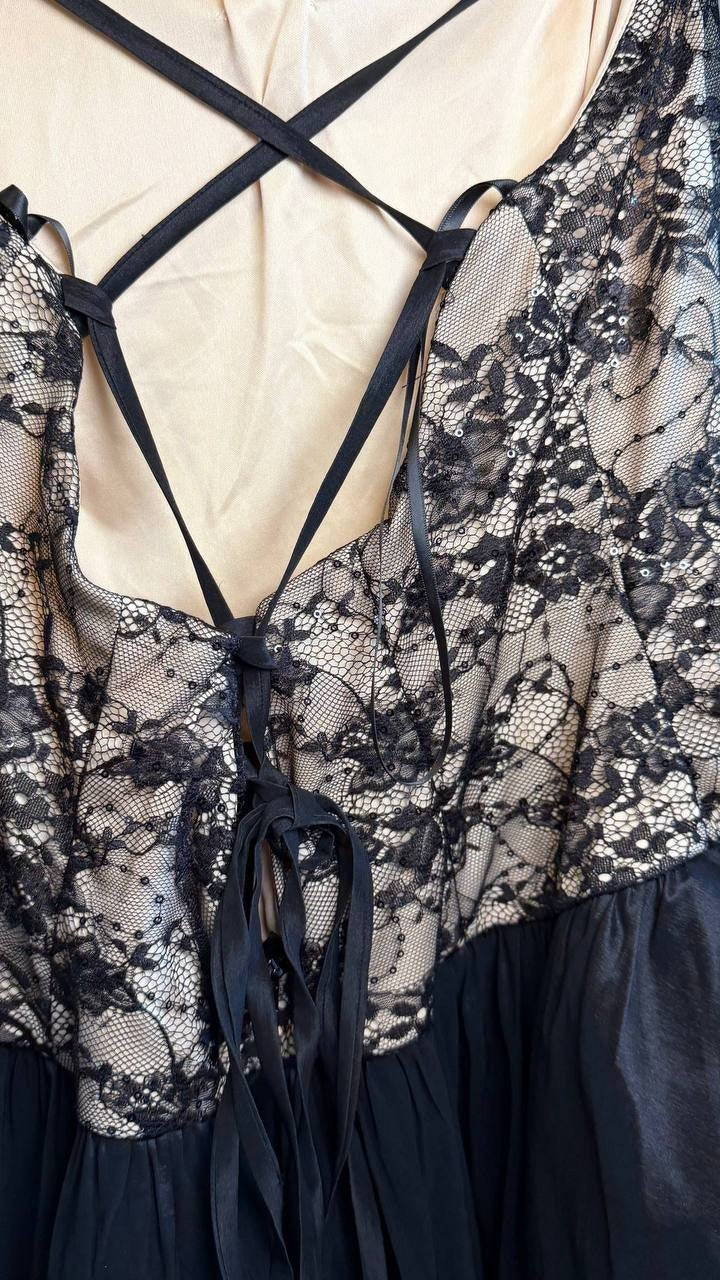 B Darlin Plus Lace Bubble‑Hem Dress Black 20W NWT $168