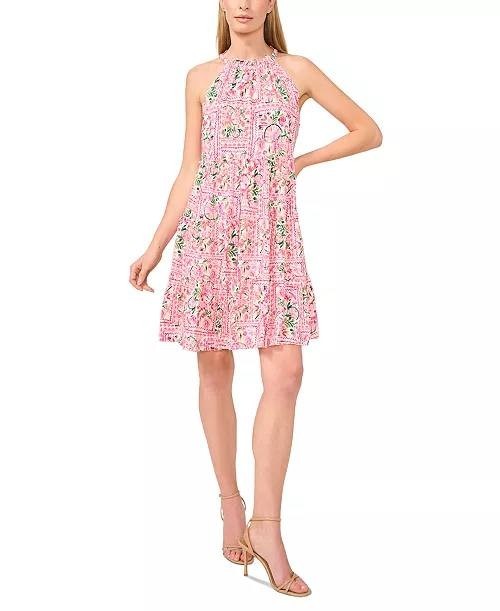 CeCe Printed Tiered Halter Minidress Pink Multicolor Size L NWT $129 – Chic Part