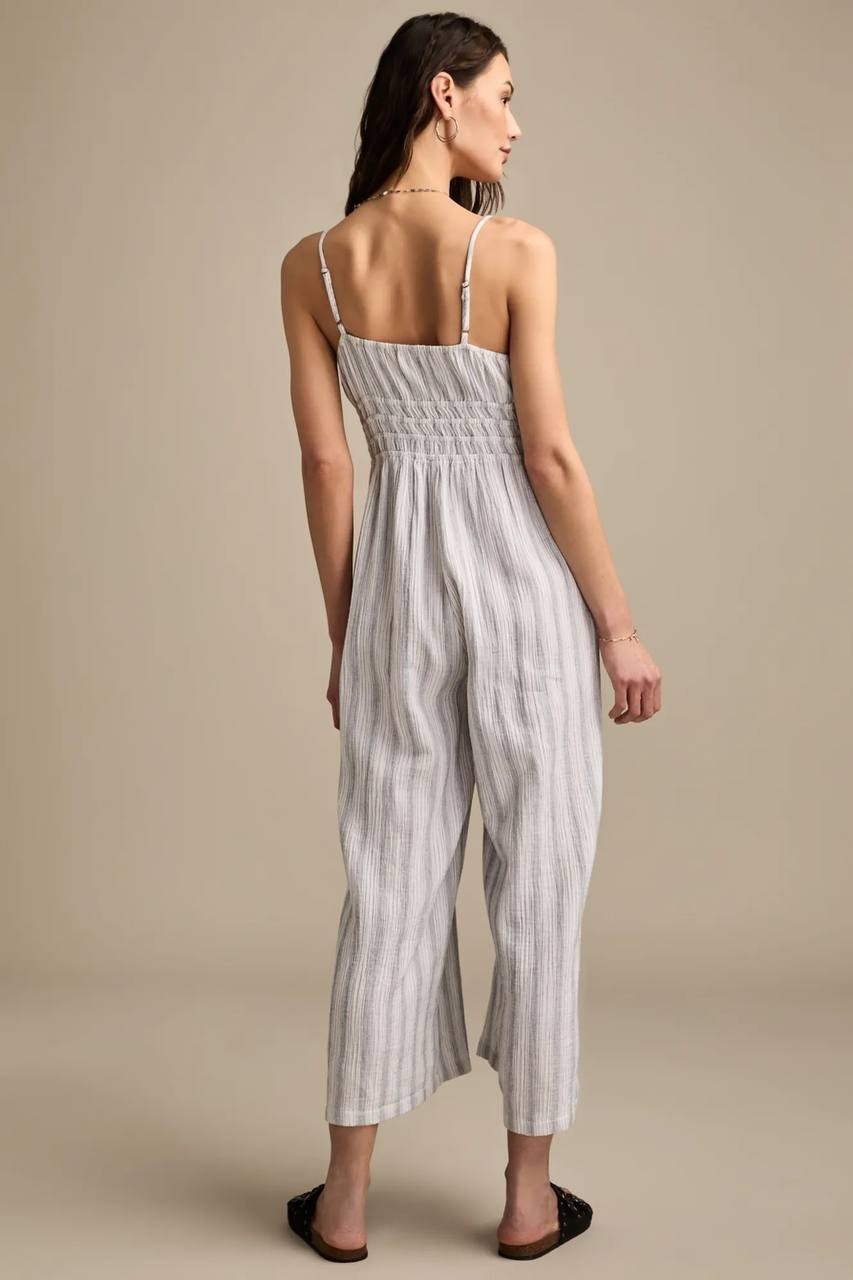 Lucky Brand Striped Gauzy Jumpsuit Grey Size S/P NWT Casual Summer msrp$99
