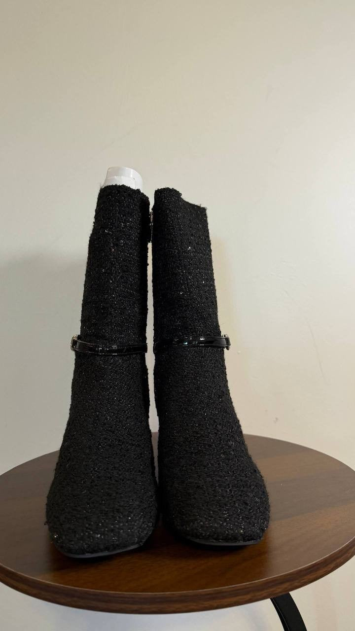 Kenneth Cole Reaction Lacey Booties 8.5M Black Fabric Square Toe NIB msrp$129