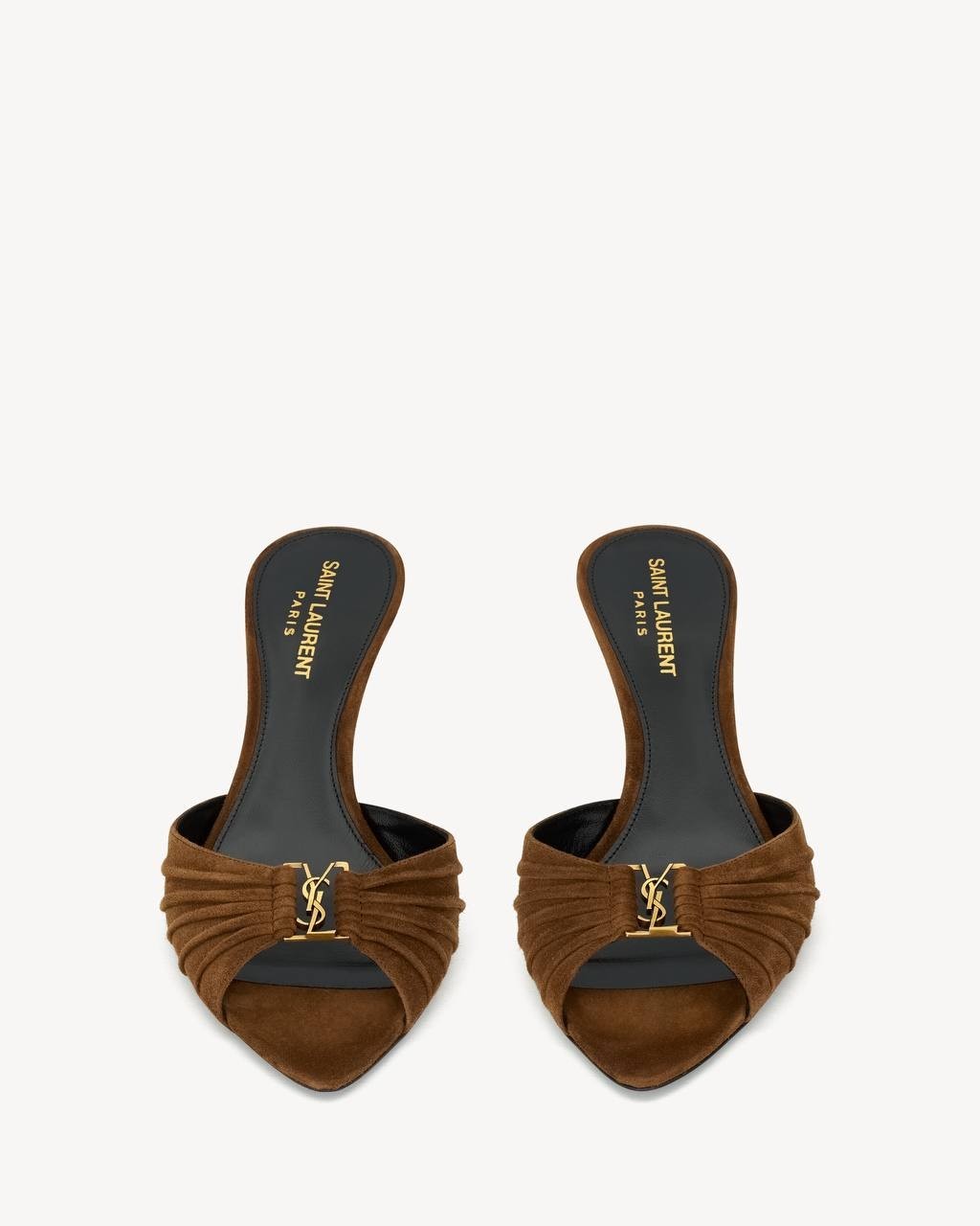 Saint  Laurent  Babylone  Mules  Suede  Dark Havana 37.5  New in Box  $1200