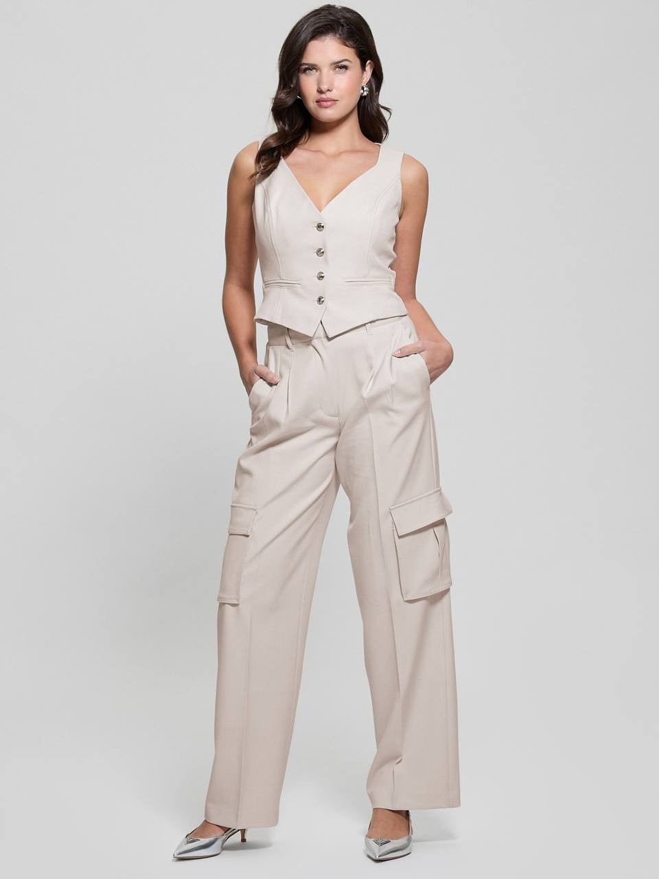Guess Women’s Eco Matea Perfect Cargo Pants Beige XL $148 NWT