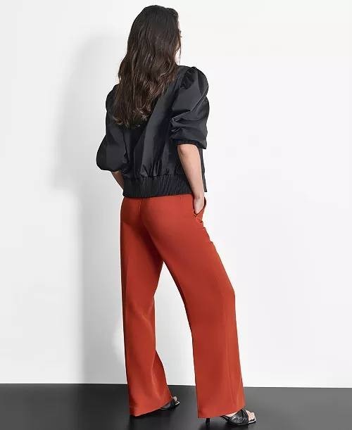 DKNY Women’s High Shine Sateen Puff Sleeve Jacket Black-Size L-NWT-$139