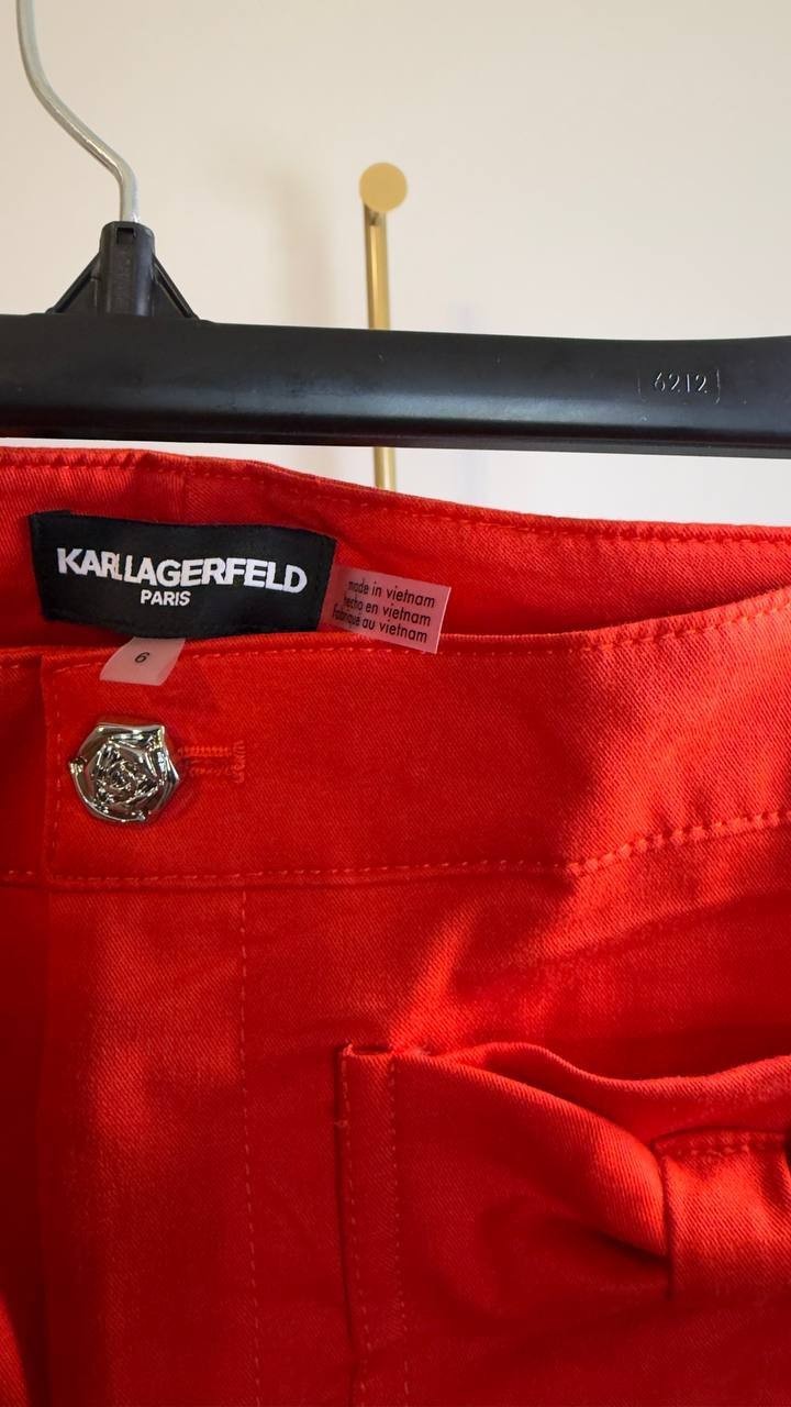 Karl Lagerfeld Mid‑Rise Straight Bow Pocket Pants Red 6 NWT $109