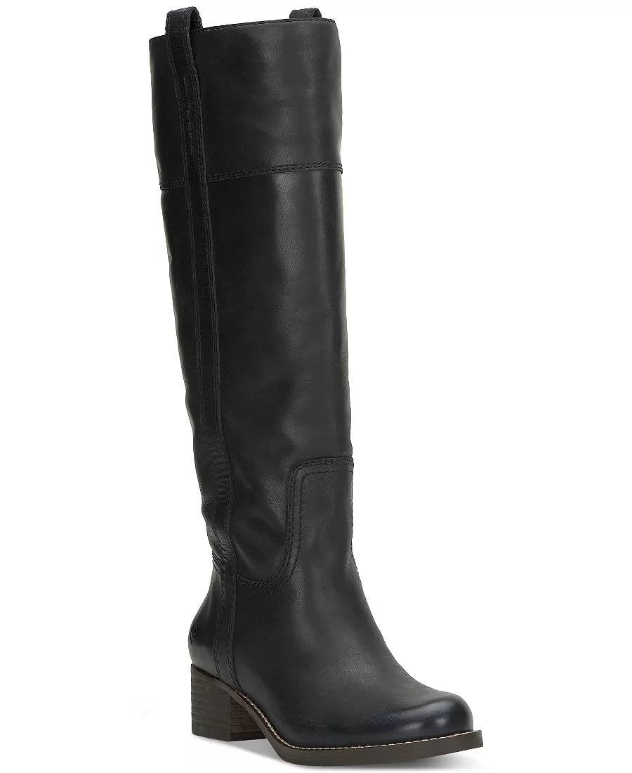 Lucky Brand Hybiscus Boots 9.5M Black Leather Pull Tabs Riding NIB msrp$229