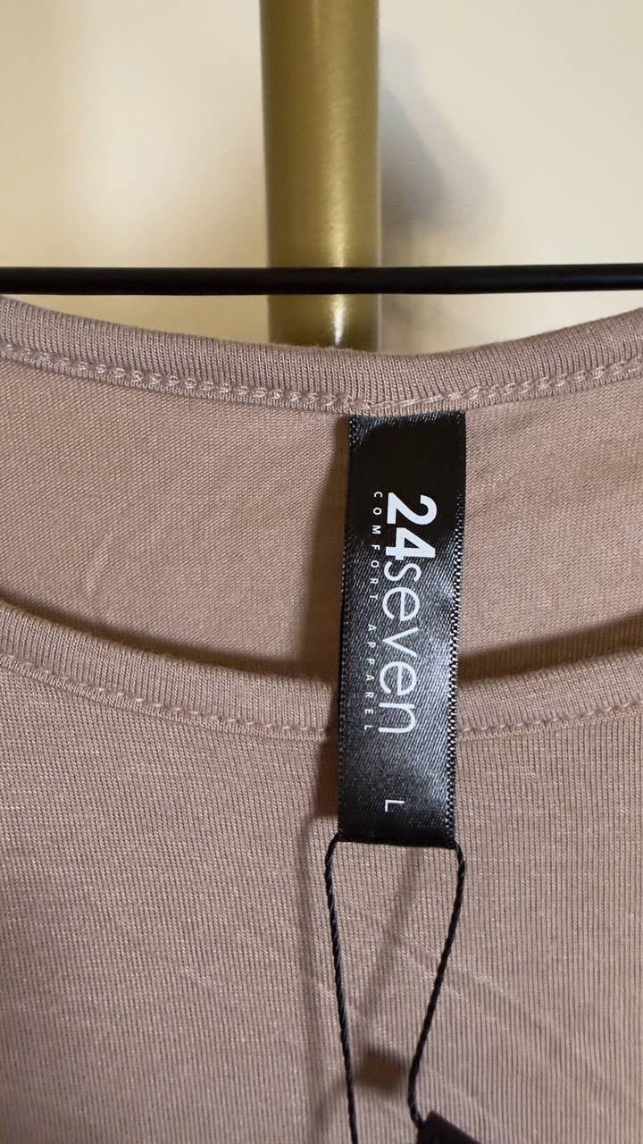 24seven Comfort Apparel Women’s Long Sleeve Tunic Top Tan L NWT $65