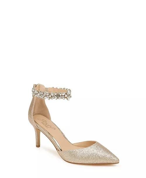 Jewel Badgley Mischka Raleigh Pumps Gold Glitter 7 Man‑Made MSRP $109 NWB