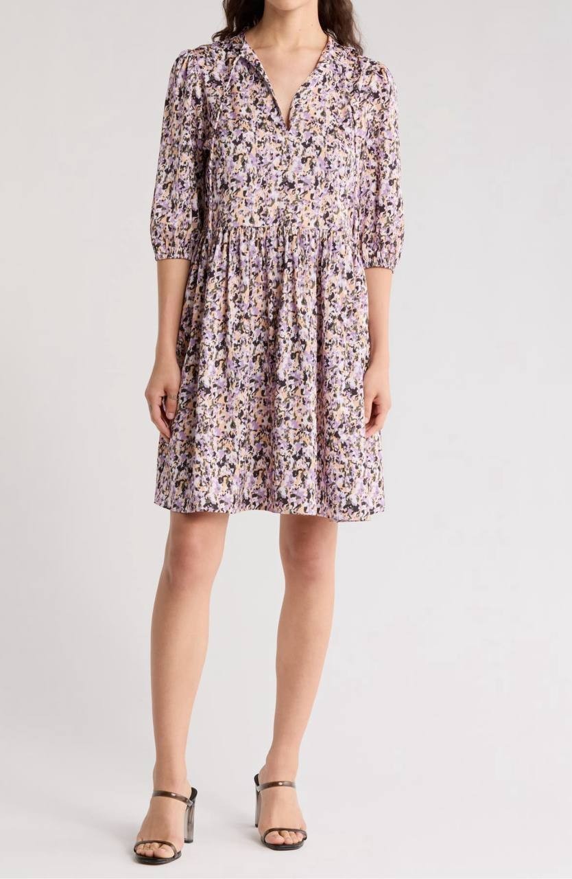 BOSS Cropped-Sleeve Hammered Satin Dress – Size L – NWT – Seasonal Print