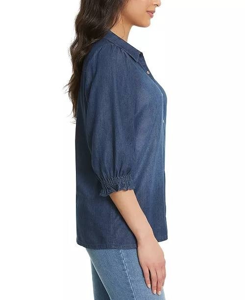 Gloria  Vanderbilt  Women’s  Puff‑Sleeve  Denim  Shirt  Lubbock  M  NWT  $50 