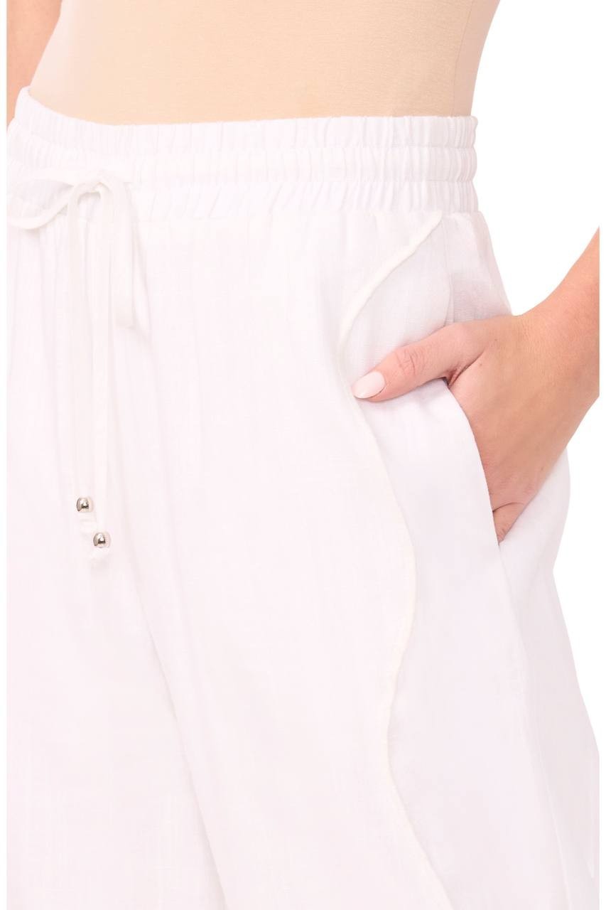 CeCe Drawstring Linen Blend Pants Ultra White M NWT $89