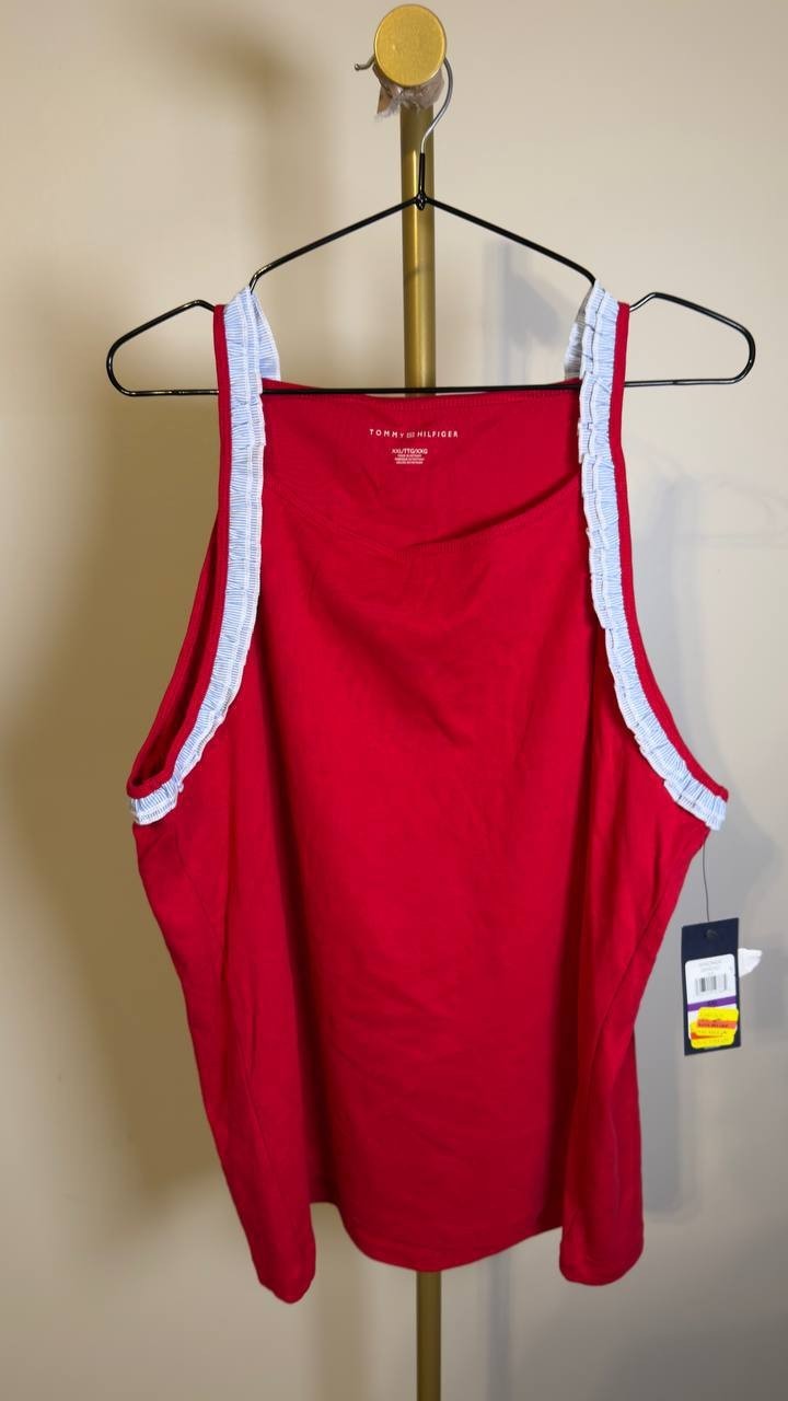 Tommy Hilfiger Red Sleeveless Ruffle Trim Top XXL NWT $49.50