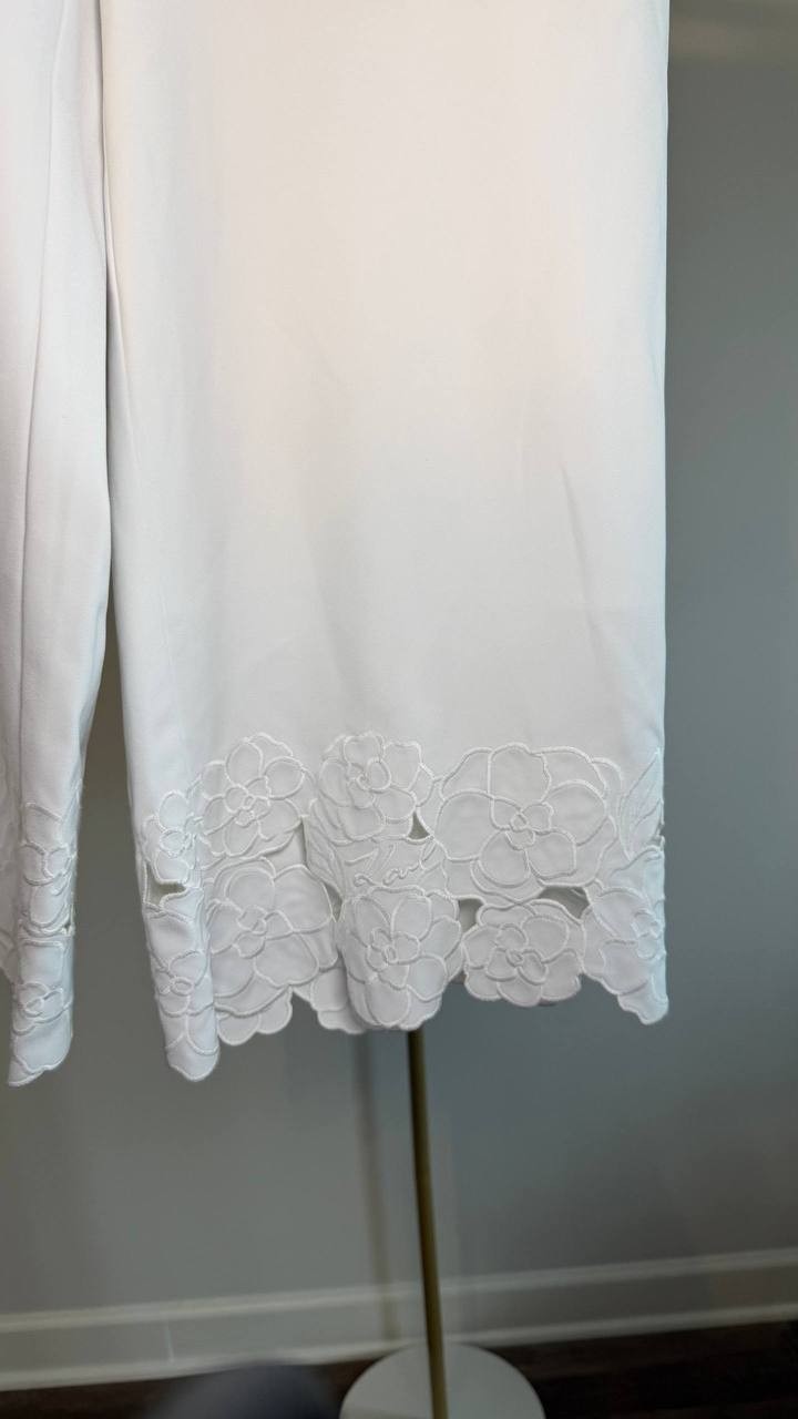 Karl Lagerfeld Paris Women’s Floral‑Hem Pull‑On Pants White 12 NWT $149